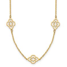 Yellow Gold Polished Floral Station 16 Inch Necklace