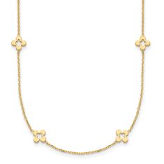 Yellow Gold Polished Open Clover Station 16 Inch Necklace