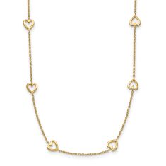 Yellow Gold Polished Open Hearts Station 16 Inch Necklace