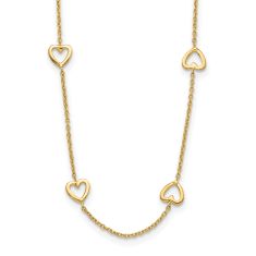 Yellow Gold Polished Open Hearts Station 18 Inch Necklace