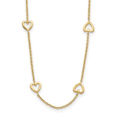 Yellow Gold Polished Open Hearts Station 18 Inch Necklace