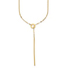 Yellow Gold Polished Sliding Chain Drop Bar 28 Inch Necklace