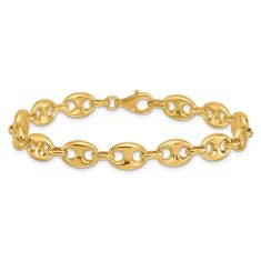 Yellow Gold Semi-Solid Puffed Anchor Link Chain Bracelet | 8.4mm | 8 Inches