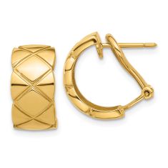 Yellow Gold Quilt Textured Omega Earrings