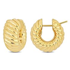 Yellow Gold Ribbed Huggie Hoop Earrings | 21mm