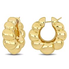 Yellow Gold Ribbed Huggie Hoop Earrings | 35mm