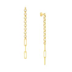 Yellow Gold Rolo and Paperclip Dangle Earrings