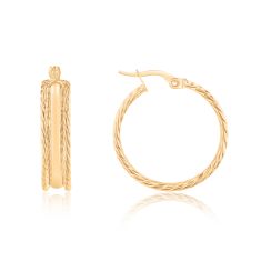 Yellow Gold Rope Edge Hoop Earrings
