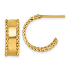 Yellow Gold Rope Edge Hoop Earrings | 6x15mm