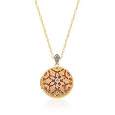 Yellow Gold Round Diamond Accent Vintage Inspired Locket Necklace
