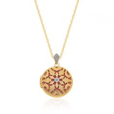 Yellow Gold Round Diamond Accent Vintage Inspired Locket Necklace