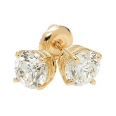 2ctw Round Diamond Solitaire Yellow Gold Stud Earrings