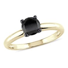 1ct Round Treated Black Diamond Solitaire Yellow Gold Engagement Ring
