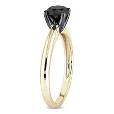 1ct Round Treated Black Diamond Solitaire Yellow Gold Engagement Ring