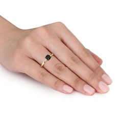 1ct Round Treated Black Diamond Solitaire Yellow Gold Engagement Ring
