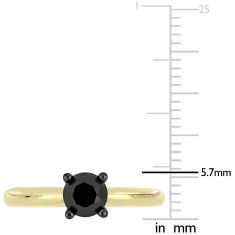 1ct Round Treated Black Diamond Solitaire Yellow Gold Engagement Ring