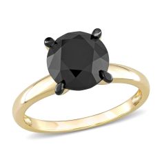 3ct Round Treated Black Diamond Yellow Gold Solitaire Engagement Ring