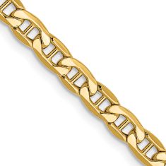 Yellow Gold Semi-Solid Anchor Chain Necklace | 4mm | 24 Inches
