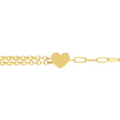 Yellow Gold Semi-Solid Heart Rolo and Paperclip Bracelet - 7.5 Inches