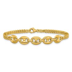 Yellow Gold Semi-Solid Mariner Chain Link 7.5mm Bracelet - 7.25 Inches
