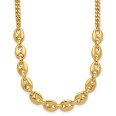 Yellow Gold Semi-Solid Mariner Chain Link 7.5mm Necklace - 17.5 Inches
