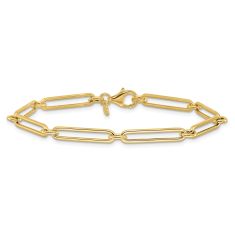 Yellow Gold Semi-Solid Paperclip Link Chain Bracelet 4.5mm - 7.5 Inches
