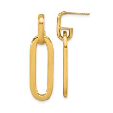 Yellow Gold Semi-Solid Polished Paperclip Link Drop Earrings