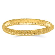 Yellow Gold Semi-Solid Quilt Textured Bangle Bracelet | 7.8mm