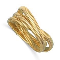 Yellow Gold Semi-Solid Triple Row Intertwined Bangle Bracelet | 8.5mm | 7 Inches