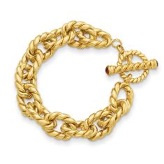 Yellow Gold Semi-Solid Twisted Oval Link Chain Toggle Bracelet | 15.5mm | 8.5 Inches
