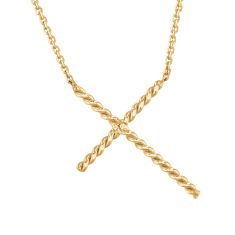 Yellow Gold Sideways Cross Pendant Necklace