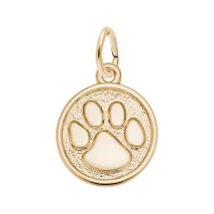 14k Yellow Gold Small Paw Print Flat Charm