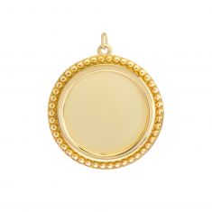 Yellow Gold Solid Beaded Border Disc Pendant | 20mm