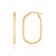 Yellow Gold Solid Diamond-Cut Oval Hoop Earrings