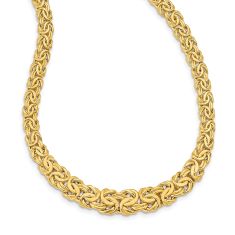 Yellow Gold Solid Fancy Graduated Flat Byzantine Chain Necklace | 7-12mm | 17.5 Inches