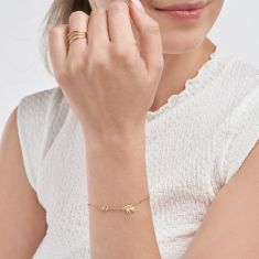Yellow Gold Solid Mama Bear Puffed Heart Station Bracelet - 7.25 Inches