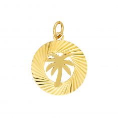 Yellow Gold Solid Palm Tree Radiant Medallion Pendant | 13mm