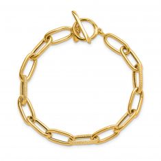 Yellow Gold Solid Polished and Satin Paperclip Chain Bracelet | 7.75mm | 7.5 Inches