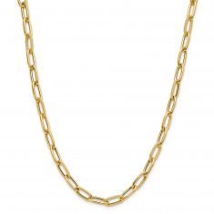 Yellow Gold Solid Polished and Satin Paperclip Chain Necklace | 7.75mm | 18 Inches