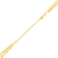 Yellow Gold Solid Triple-Strand Layered Beaded and Valentino Chain Necklace