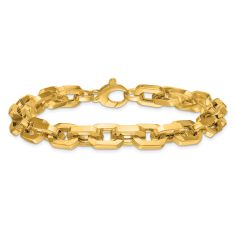Yellow Gold Semi-Solid Square Link Chain Men's 8.7mm Bracelet - 8.5 Inches