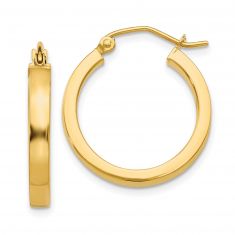 Yellow Gold Square Tube Hoop Earrings, 20x3mm