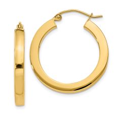 Yellow Gold Square Tube Hoop Earrings, 25x3mm