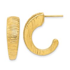 Yellow Gold Textured J-Hoop Earrings