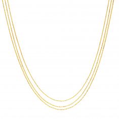 Yellow Gold Solid Triple Stand Bead Chain Necklace