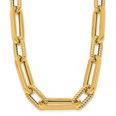 Yellow Gold Semi-Solid Twisted Oval Link Chain Necklace | 9mm | 18 Inches