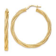 Yellow Gold Twisted Textured Hoop Earrings