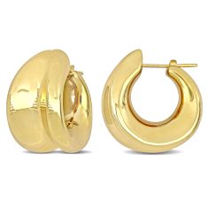 Yellow Gold Wide Huggie Hoop Earrings | 29mm