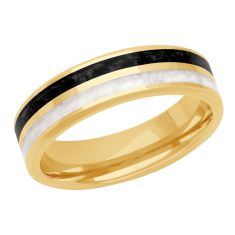 Yellow Gold with Pearl Anthracite and Pearl White Ceramic Inlay Wedding Band | 6mm | Men's