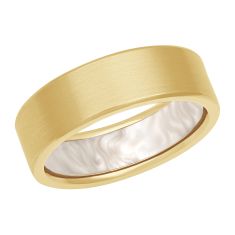 Yellow Gold with Pearl White Ceramic Interior Wedding Band | 7mm | Men's